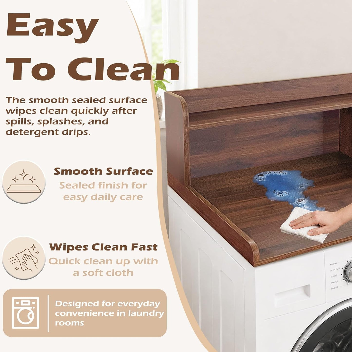 Royxen Laundry Countertop with 2-Tier Shelf Universal Fit, Washer and Dryer Countertop with Storage Space, Shelf Height 11.5 Inches, Solid Wood Core, Walnut