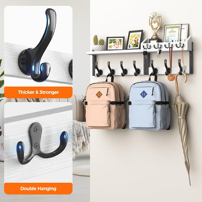 Evermagin 29" Coat Rack Wall Mount with Shelf for Entryway, Rustic Brown | Wall Mounted Coat and Key Rack with Hooks, Key Holder with Mail Organizer for Wall, Living Room, Mudroom, Bedroom