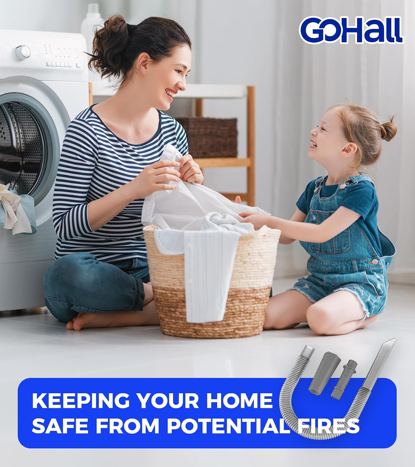 Dryer Vent Cleaner Kit - Flexible Dryer Lint Vacuum Hose Attachment | Lint Remover Compatible with All Vacuum Cleaner Laundry Room (Blue)