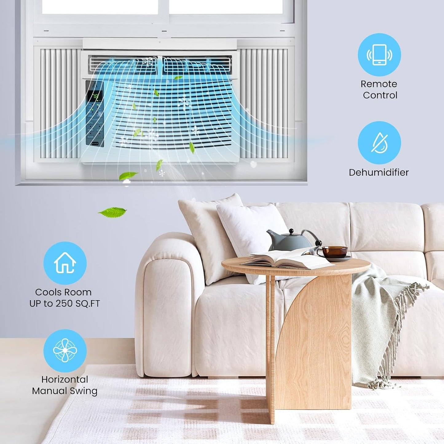 10000 BTU Portable Air Conditioner, 3 In1 Cooling Dehumidifier Fan, Quiet Fast Cooling, 4 Way Swing, LED Display, Remote, 24H Timer, 360° Wheels, Window Kit, Cools Rooms Up to 450 Sq.ft