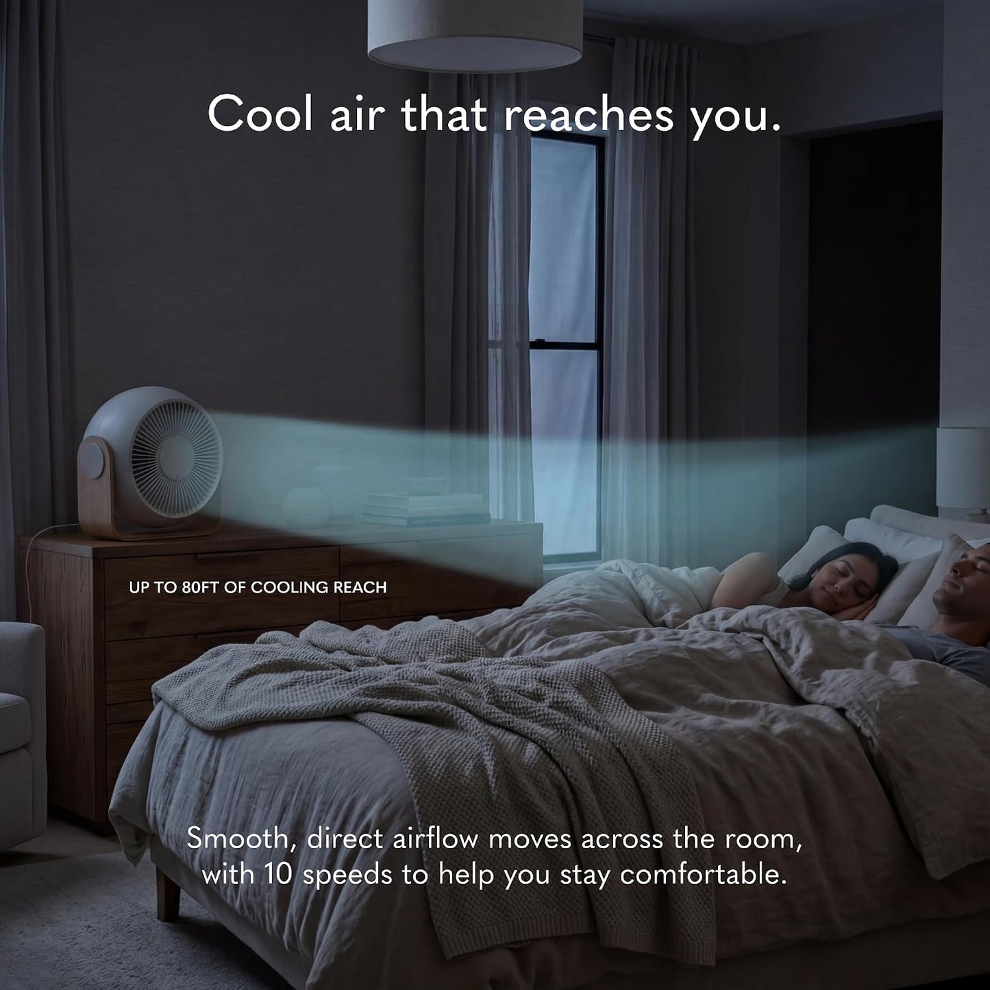 SNOOZ Breez 2 Smart Cooling Fan for Bedroom & White Noise Machine, Powerful | 2-in-1 Fan + White Noise Machine, 380 CFM, 10 Fan Speeds, 10 Sound Levels, App Remote, Timer, Scheduler, Auto Temp, Wood Base