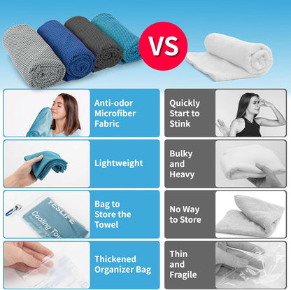 YESLIFE Cooling Towels, 4-Pack 40"x12", Multicolor Set A | Microfiber gym towels, soft breathable neck wrap, cooling towel for yoga running sport camping, Multicolor, 4-pack
