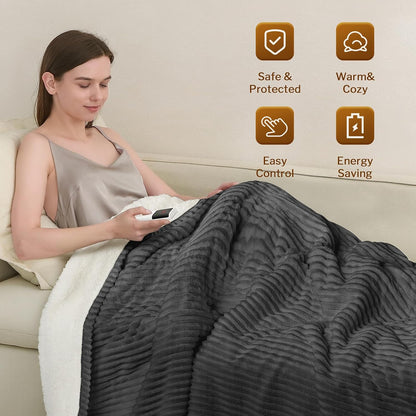 Heated Throw Blanket, 5 Heat Levels, 3 Hours Auto-Off, White | ETL & FCC certified, 50" × 60", OEKO-TEX fabric, machine washable, 100W low energy