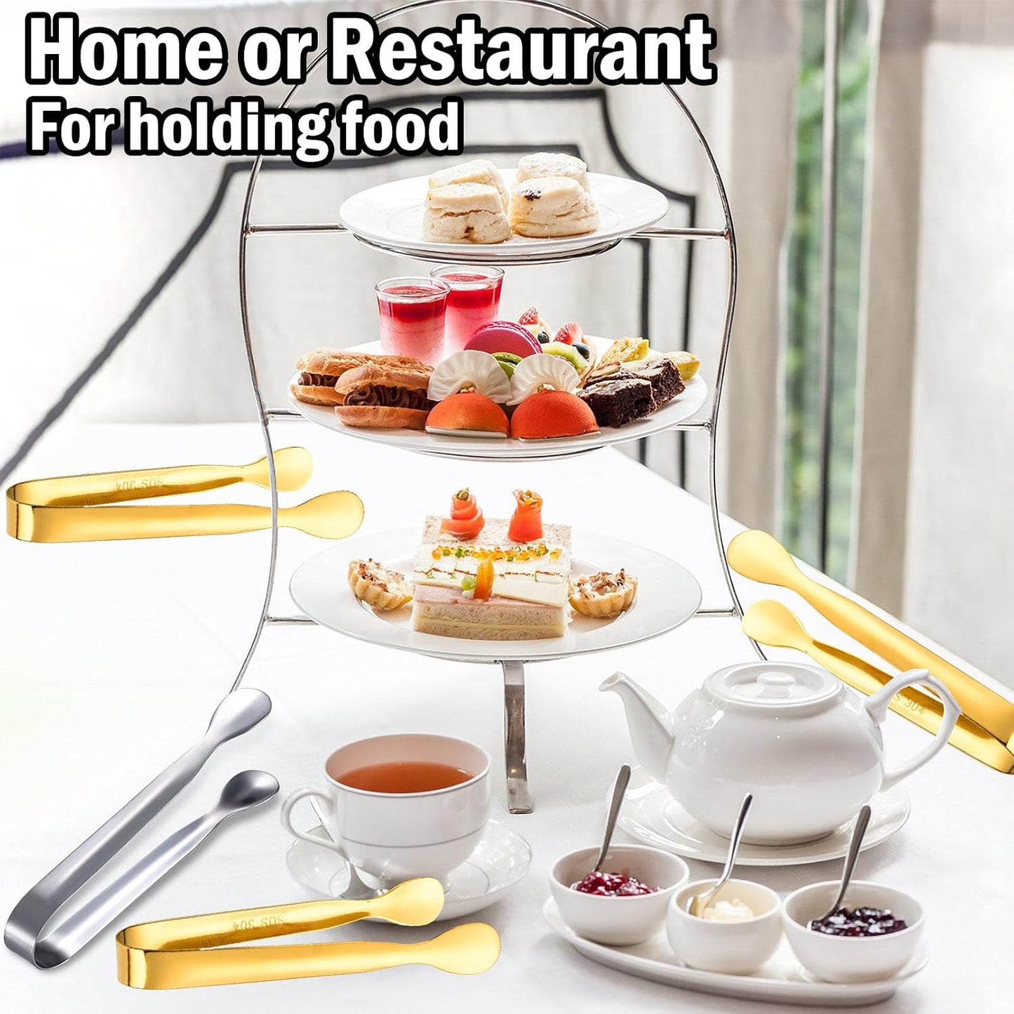 12Pcs Mini Serving Tongs,4.3"Stainless Steel Small Appetizer Tongs | Ice Tongs Sugar Tongs Mini Tongs for Appetizers Desserts Ice Bucket,Tea Party,Coffee Bar (Gold)
