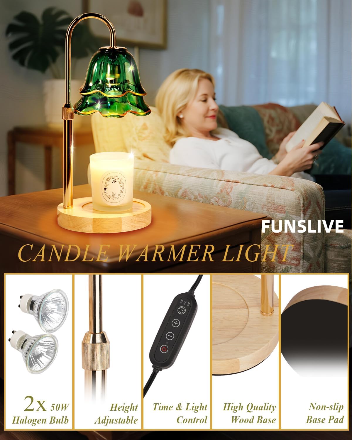 Flower Candle Warmer Lamp with Timer Dimmable, Christmas Birthday Gifts for Women Mom, Candle Warming Light Height Adjustable, Wax Melt Warmer for Jar Scented Candles, Housewarming Candle Lamp