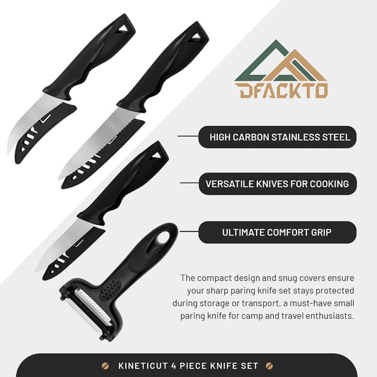 4-Piece Paring Knife Set with Kitchen Peeler – High-Carbon Stainless Steel Set of Knives with Y-Potato Peeler Set - Razor Sharp, Dishwasher-Safe, Utility for Vegetable and Fruit - Black