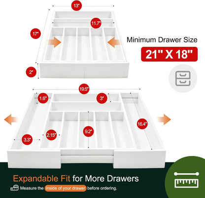 Expandable Bamboo Kitchen Drawer Organizer for Cutlery and Utensils, Adjustable Bamboo Wood Cutlery Tray in Drawer for Flatware and Silverware in Kitchen, (Natural)