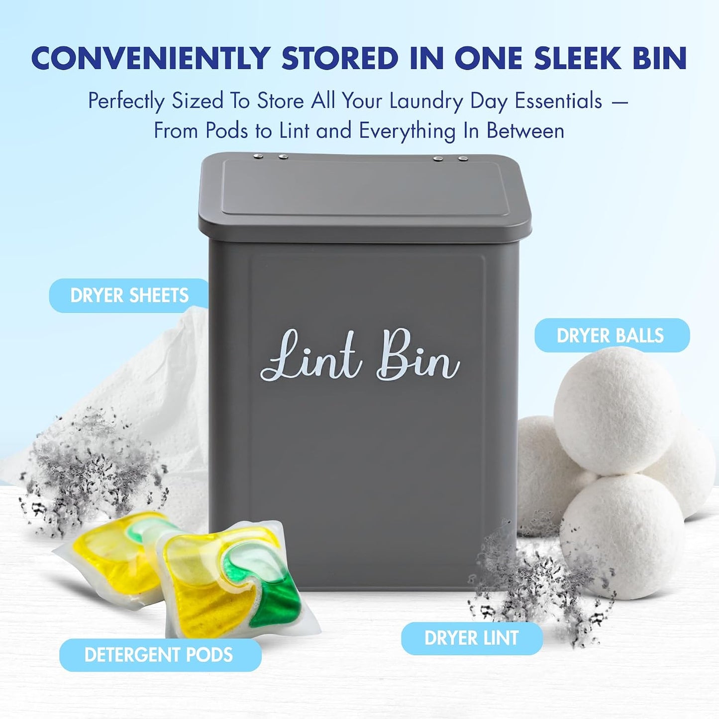 Magnetic Lint Bin for Laundry Room – Black Metal Lint Holder with Lid – Wall Mount & Magnetic Trash Can – Modern Farmhouse Style for Laundry Room Organization and Storage