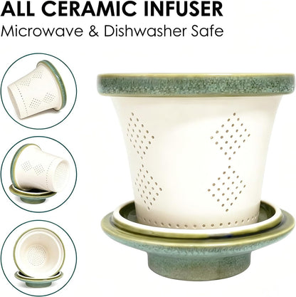 Ceramic Tea Mug with Infuser and Lid,16oz Porcelain Loose Leaf Tea Cup with Large Handle,Metal-Free Filter,Microwave &Dishwasher Safe,Perfect for Tea,Coffee (Sage Green)