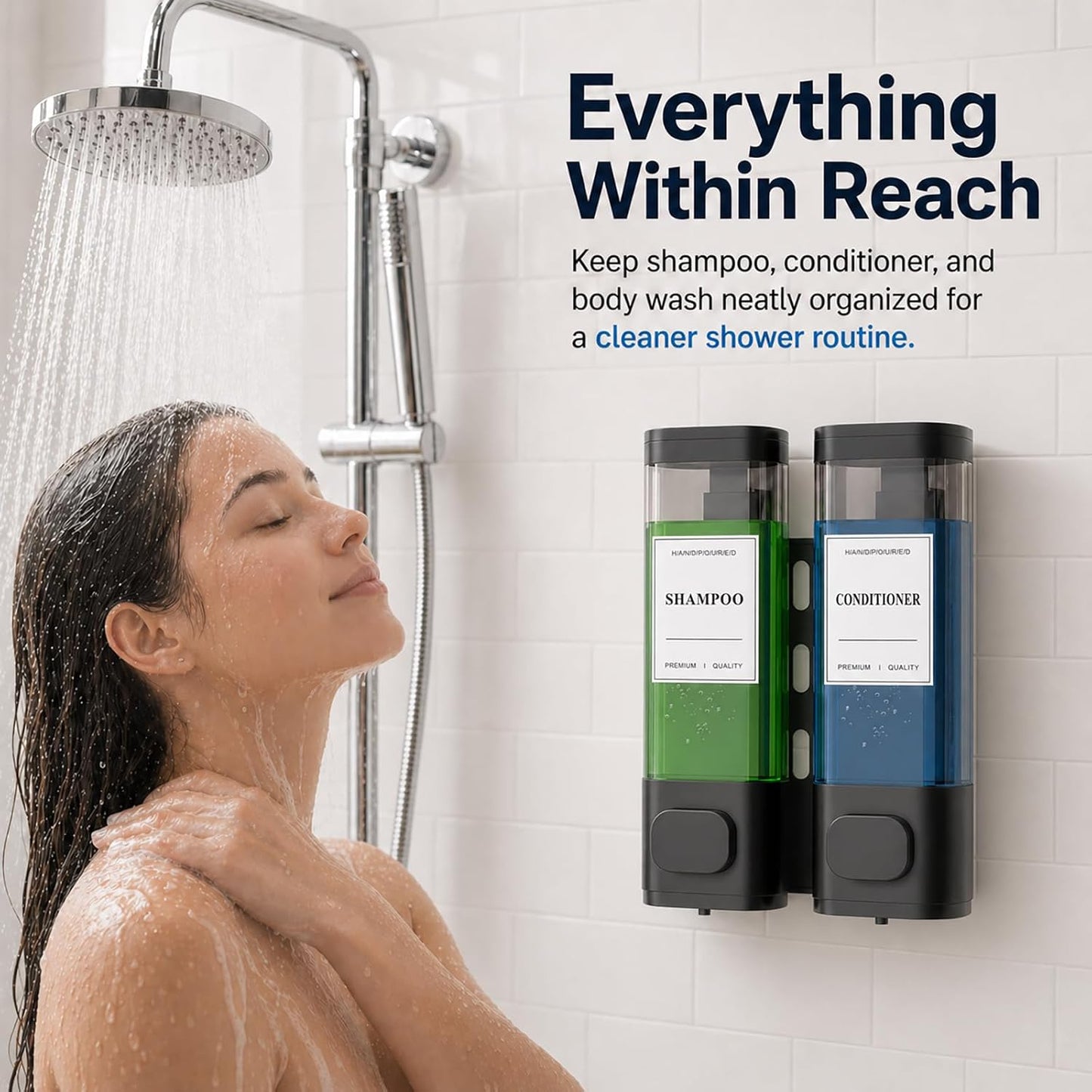 Shampoo and Conditioner Dispenser – Wall-Mounted Shower Soap Dispenser, No-Drill Installation, Lockable, 900 ml Capacity,for Bathroom & Hotel or Airbnb (Black, 3-Pack)