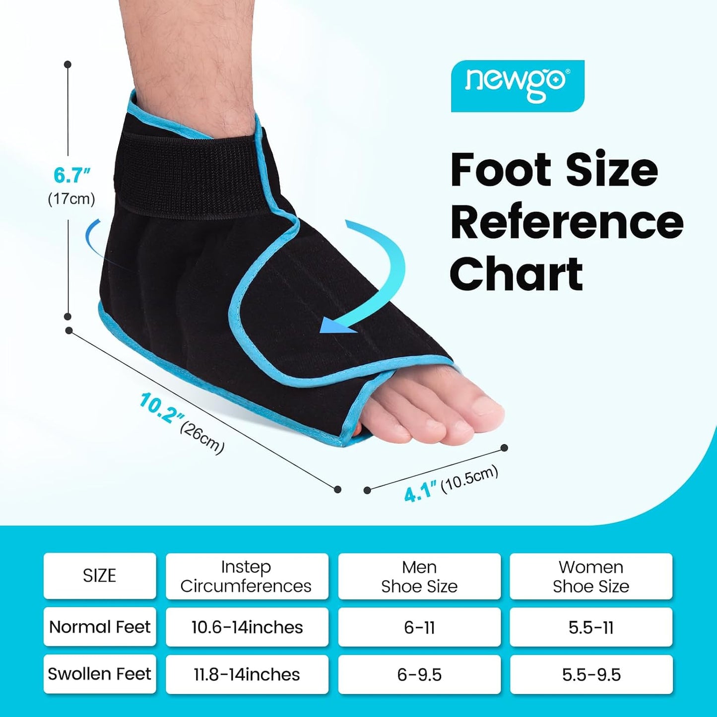 NEWGO Ice Pack for Foot Injuries Recovery, Blue | Reusable Gel Ice Wraps for Heel, Ankle, Soothes Plantar fasciitis, Bunion Surgery Pain, Ideal for Injury Recovery