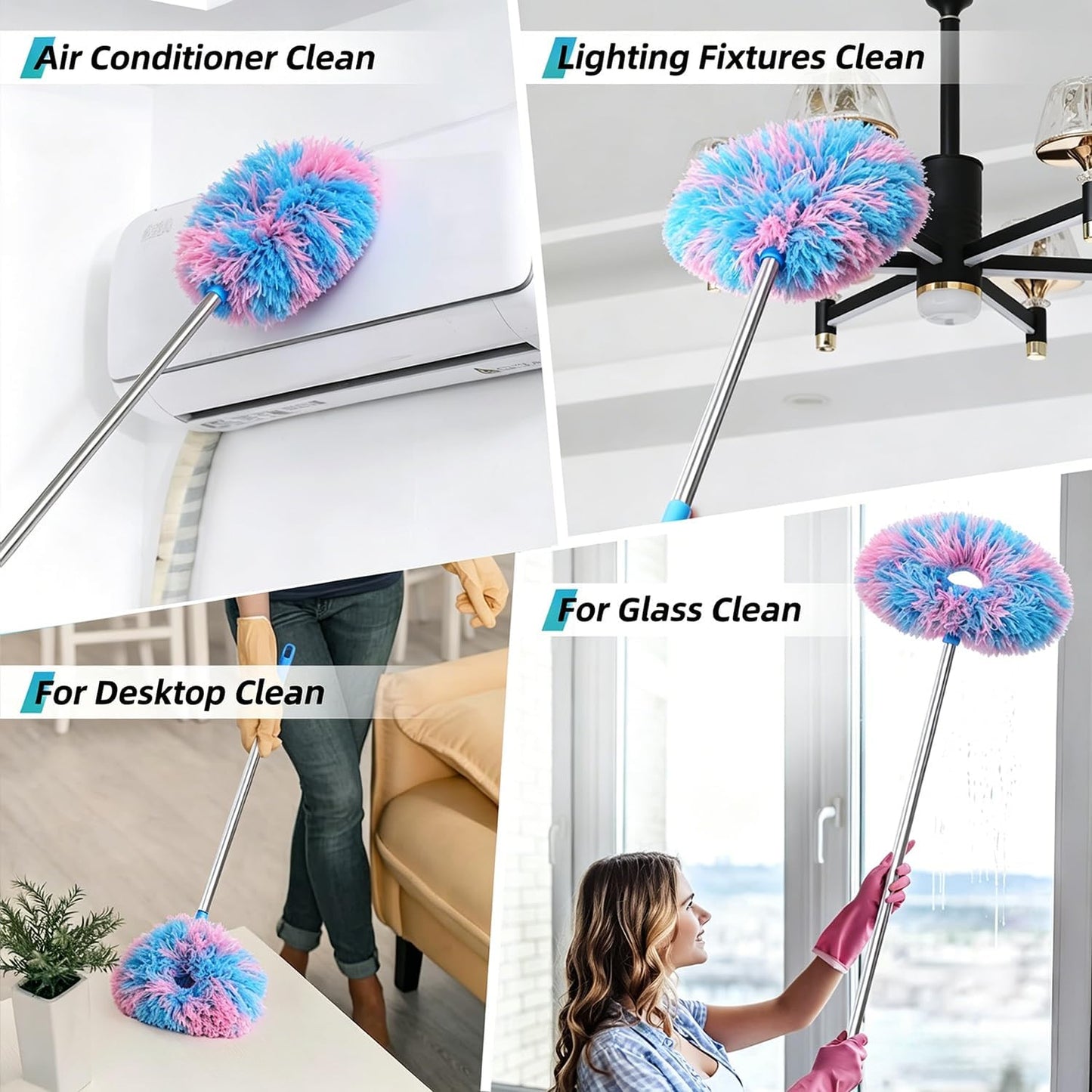 DRQ Ceiling Fan Cleaner Duster with 13-48 in Extension Pole, Blue | Detachable, Washable Microfiber Brush Head Is Reusable for Ceiling Fan Blades, Walls, Bookshelves, Door Tops and Window Tops