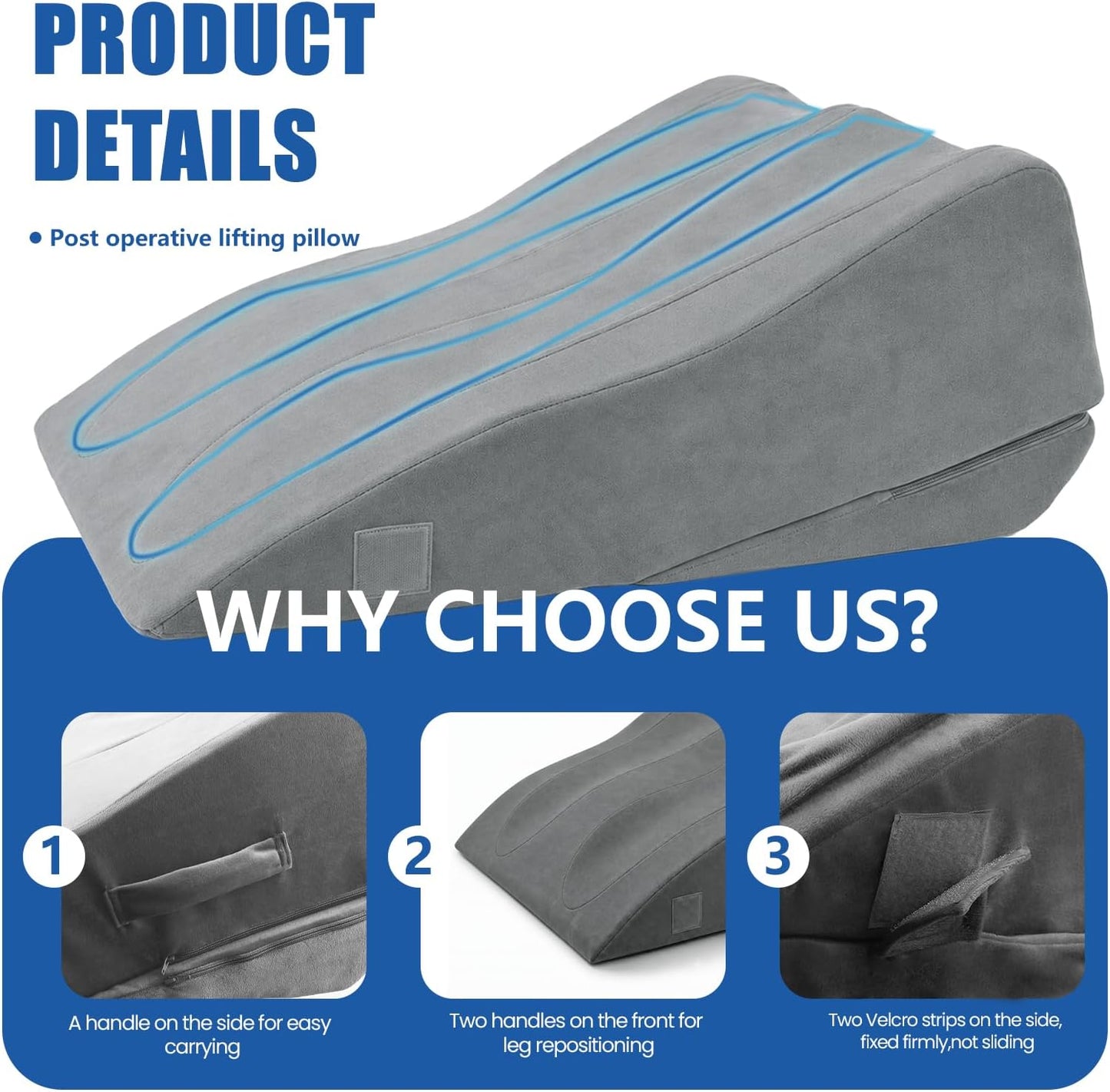 Adjustable Height Leg Elevation Pillows for After Surgery, Single Leg