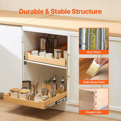 VEVOR Pull Out Cabinet Organizer, 14"W x 21"D Cabinet Drawer, Soft Close Slide out Shelf, Heavy-Duty Sliding Wood Drawer, Bottom Mount Size（14.5"W x 23"D）and Side Mount Size（15"W x 23"D） | Heavy-Duty Sliding Shelf with Bottom or Side Mounting for