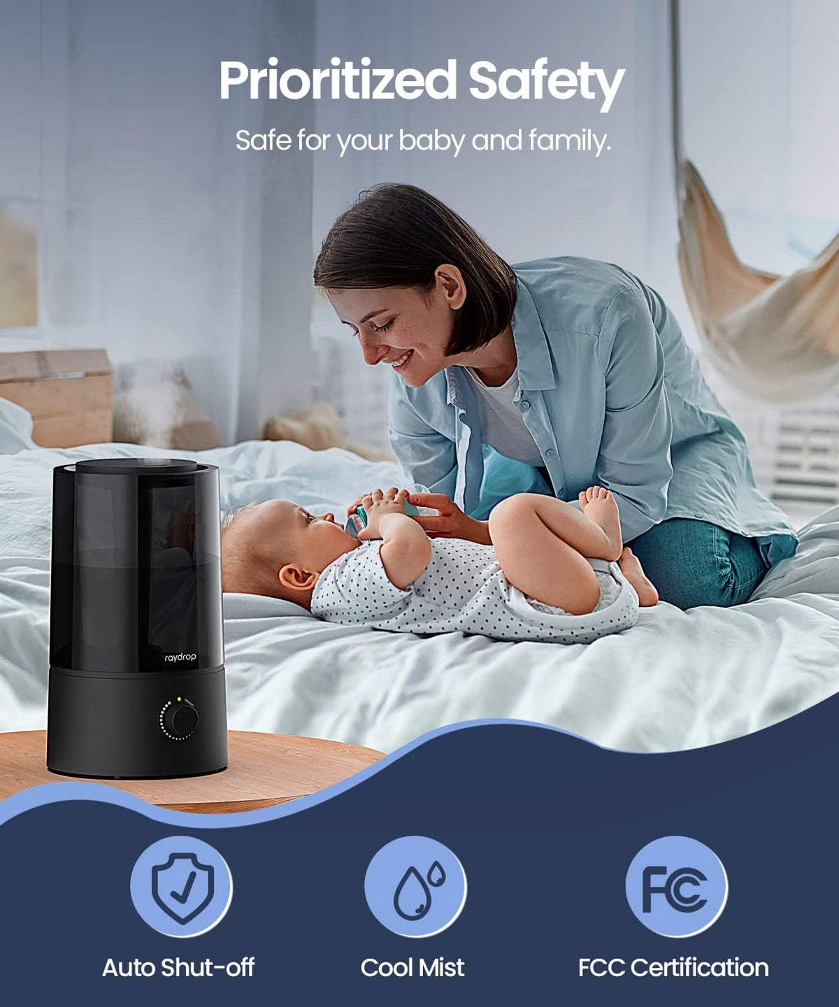 raydrop 1.7L Cool Mist Humidifier for Bedroom Nightstand