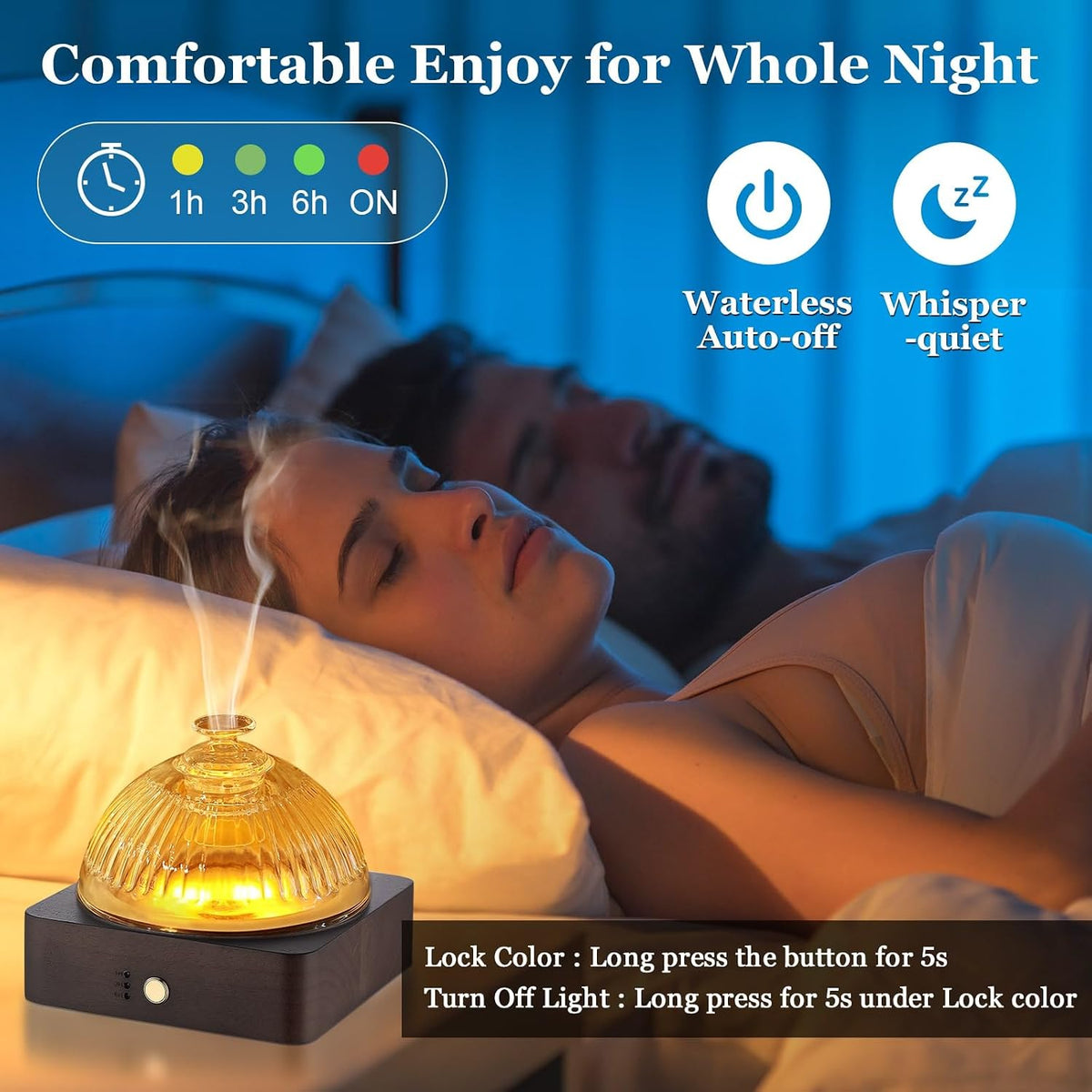 Lecdura Glass Essential Oil Diffuser with Glass Reservoir & WoodBase, 200ml Ultrasonic Lock Color Timer Auto-Off 7 Color Light Aroma Glass Dome Diffuser for Home Office Bedroom Yoga