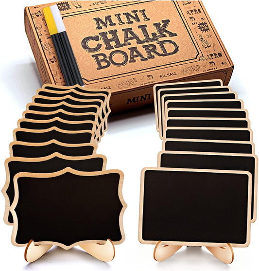 Mini Chalkboard Signs, Framed Small Chalk Board Food Labels with Easel Stand for Party Buffet or Wedding Celebration, Wooden Blackboard as Place Cards for Table Setting or Numbers
