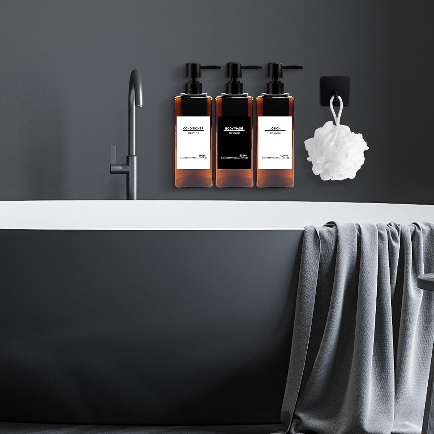 Shampoo Dispenser for Shower Wall, Shampoo and Conditioner Dispenser with 16 Waterproof Labels, No Drill Shower Soap Dispenser Bathroom, Shower Soap Dispenser Wall Mounted 3 Chamber, 17oz,Black | Shampoo Dispenser for Shower Wall, Shower Soap Dispenser