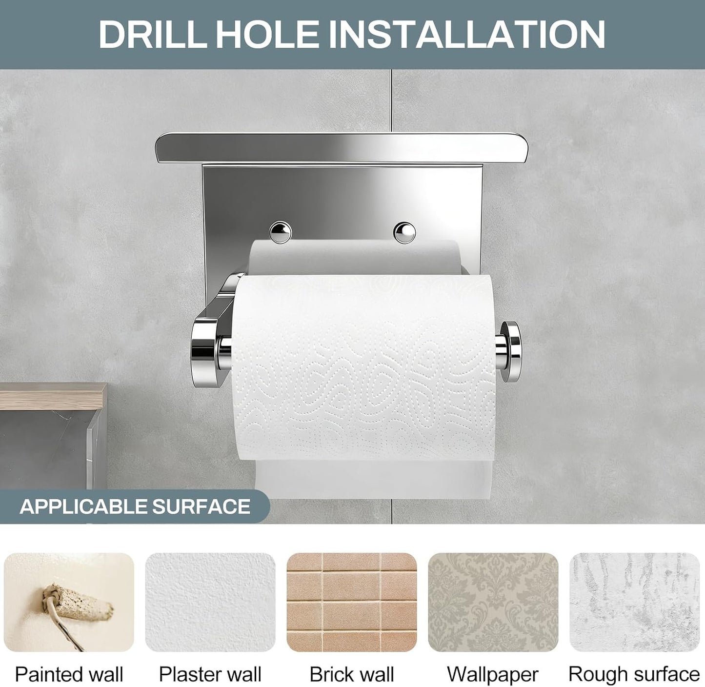 SetSail Toilet Paper Holder with Shelf Adhesive or Screw-in Matte Black | Adhesive or Screw-in,Waterproof and Rustproof Stainless Steel,Wall Mount Design,for Bathroom Hardware Accessories