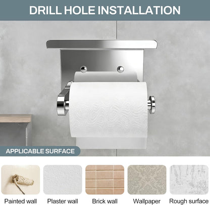 SetSail Toilet Paper Holder with Shelf Adhesive or Screw-in Matte Black | Adhesive or Screw-in,Waterproof and Rustproof Stainless Steel,Wall Mount Design,for Bathroom Hardware Accessories