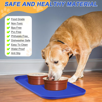 SMILOOL Waterproof Silicone Pet Food Mat with Raised Edge for Dog & Cat | 19" x 12" Non-Slip Pet Feeding Mats with Lip for Food & Water Bowl, Food Grade, Easy Cleaning, Black