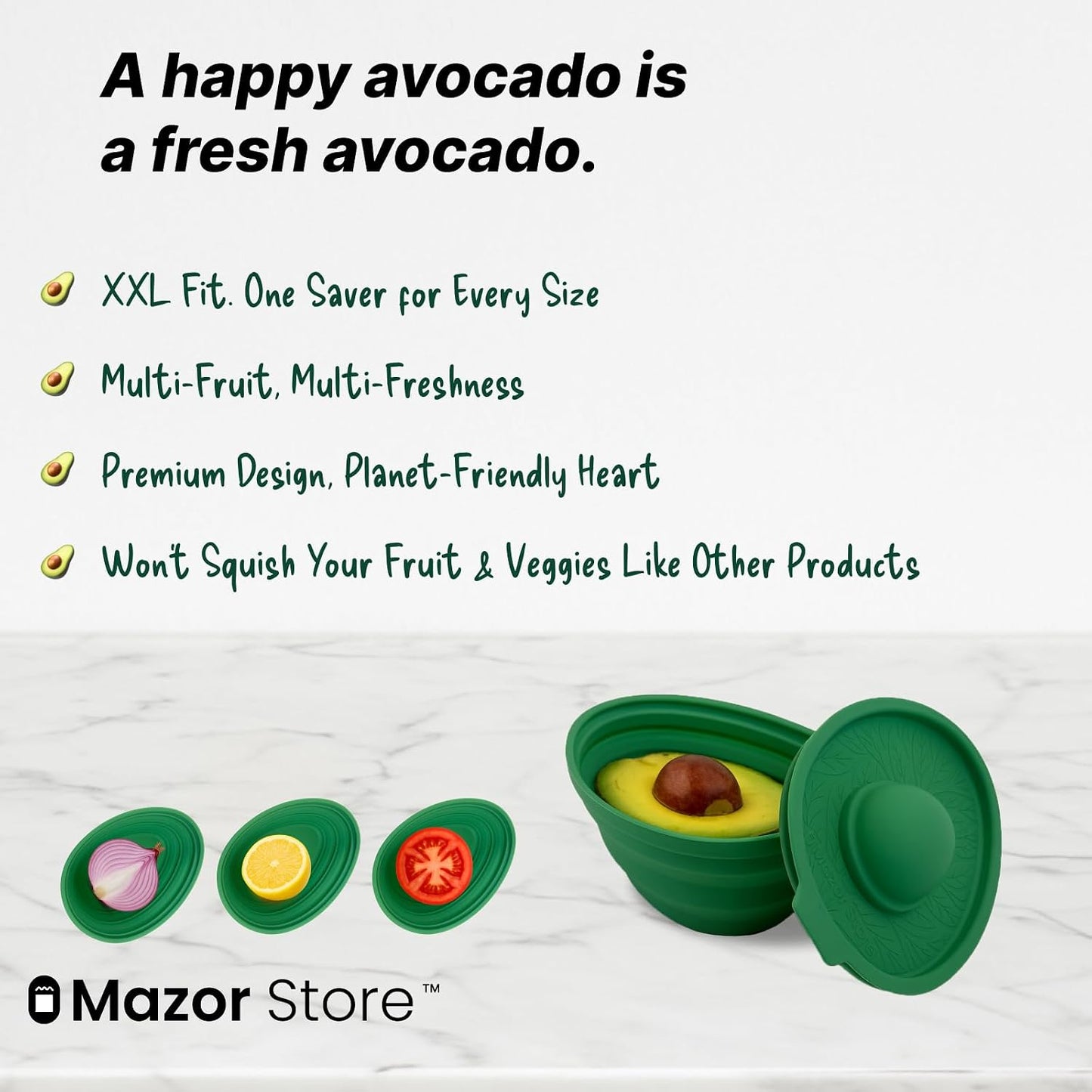 Avocado Saver | Avocado Keeper – Collapsible with Lid, Reusable, and Keeps Food Fresh - Multi-Use Fruit and Vegetables Saver, XL Half-Cut Container Storage for Fridge