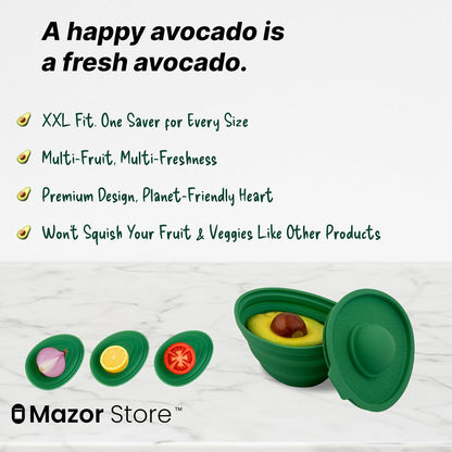 Avocado Saver | Avocado Keeper – Collapsible with Lid, Reusable, and Keeps Food Fresh - Multi-Use Fruit and Vegetables Saver, XL Half-Cut Container Storage for Fridge