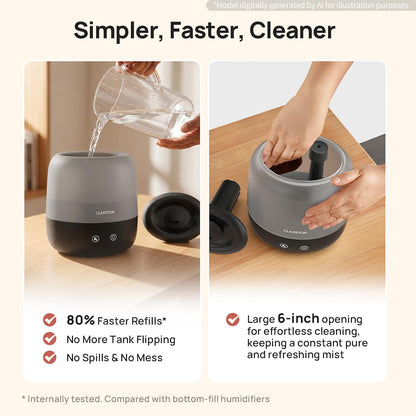 Clarston Humidifiers for Bedroom, 2L Cool Mist Humidifier, 24dB Quiet Sleep