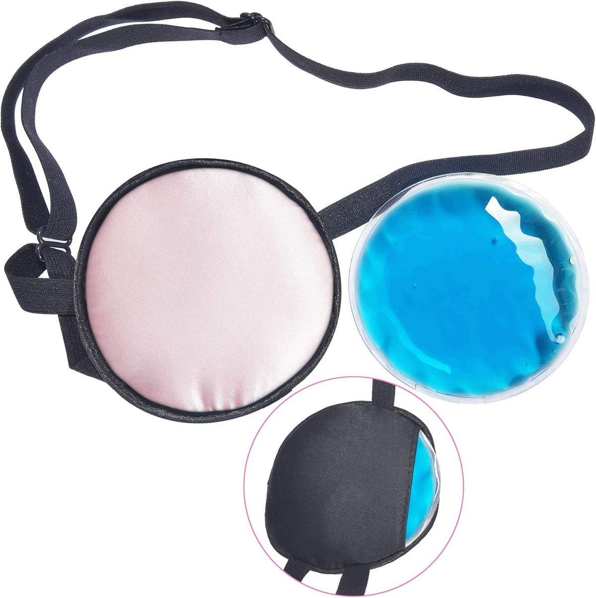 Cooling Eye Patches for Puffy Eyes, Pure Silk Ice Eye Patch, Single Eye Mask, Medical One Eye Cover Cold Hot Therapy Strabismus Lazy Eyes After Surgery Adult Kid Pirate Eyepatch (Black)