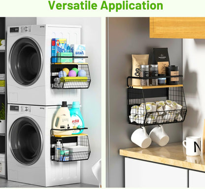 Magnetic Shelf for Fridge with Wood Lid, Fruit Potato and Onion Storage Bins, Pantry Organizers & Storage, Large Container Magnetic Spice Rack for Refrigerator, Kitchen Counter, Cabinet | Strong magnet holds 50lbs, ventilated bin for produce, versatile