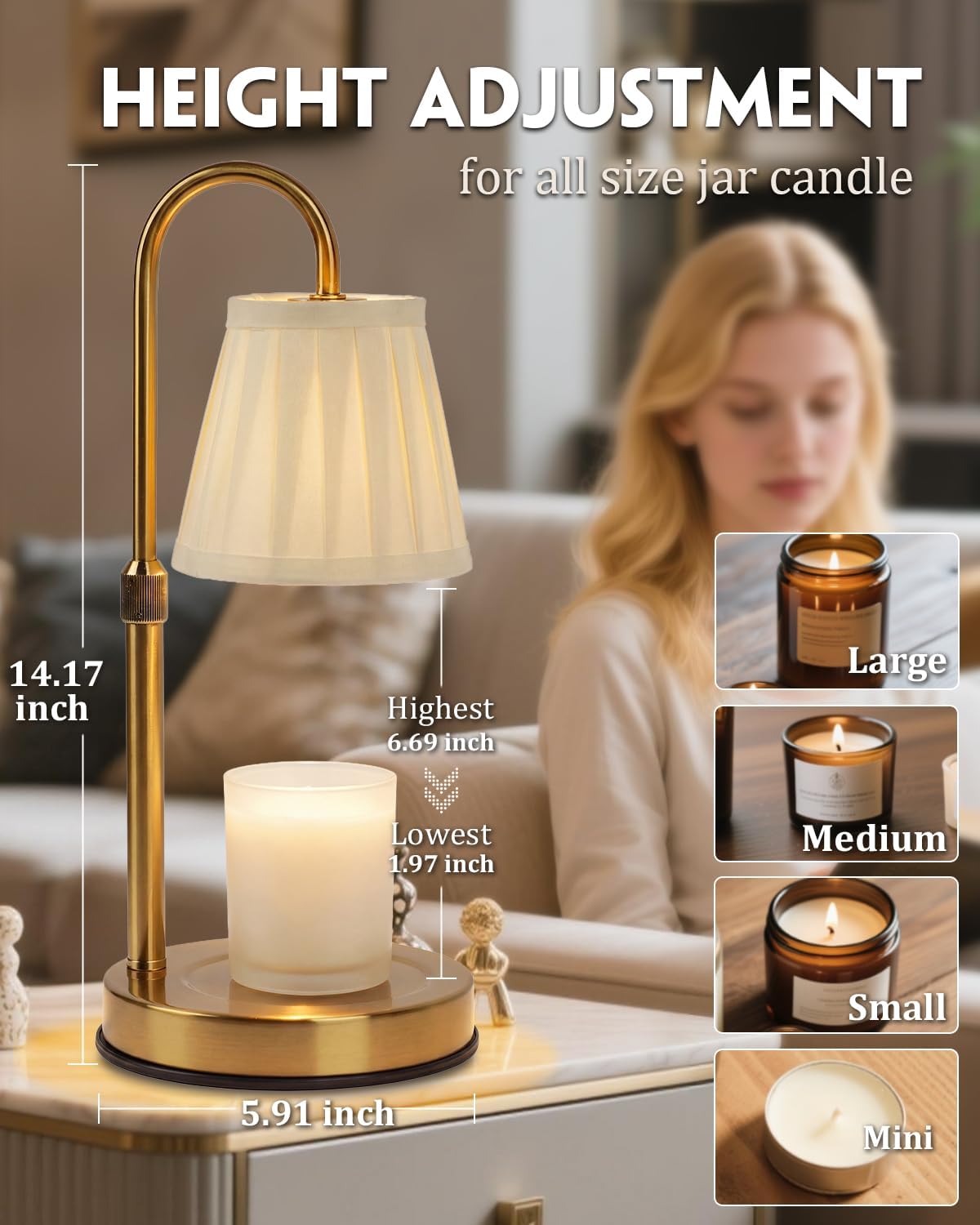 Modern Candle Warmer Lamp with Timer, Dimmable Candle Lamp Warmer, Mothers Day Birthday Gifts for Women Men, Black Candle Warmer, Adjustable Candle Light Warmer, Cozy Living Room Bedroom Home Decor