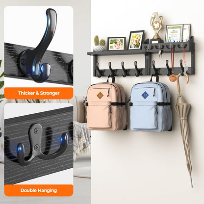 Evermagin 29" Coat Rack Wall Mount with Shelf for Entryway, Rustic Brown | Wall Mounted Coat and Key Rack with Hooks, Key Holder with Mail Organizer for Wall, Living Room, Mudroom, Bedroom