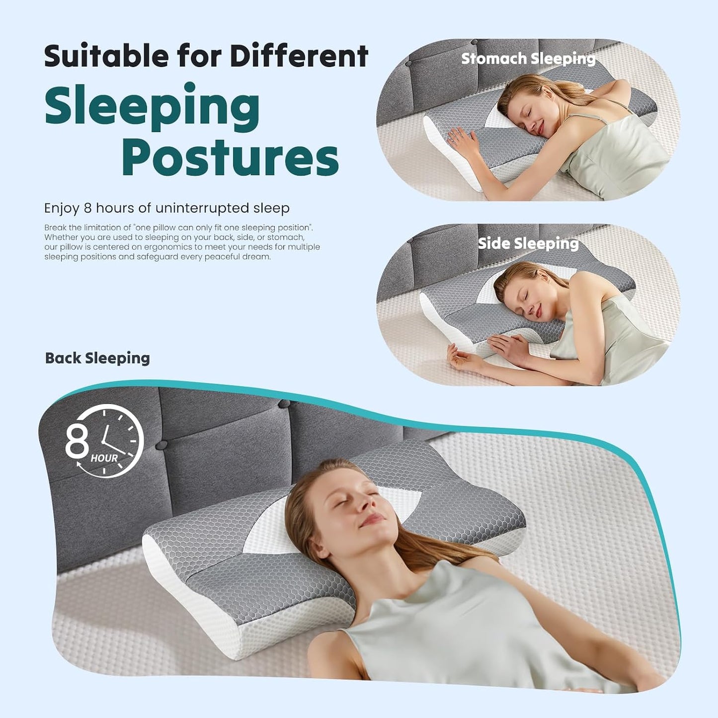 NEWBULIG Cervical Neck Pillow, Ergonomic Contour Memory Foam and Detachable Roll Pillow for Neck Pain Relief Side Back Stomach Sleepers with Cooling Breathable Cover