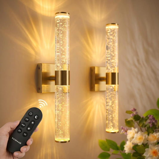 Battery Operated Wall Sconces Set of Two, Dimmable Wall Lights