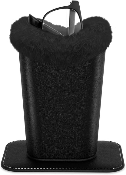 Eyeglasses Holder,Plush Lined PU Leather Pattern Stand Case with Magnetic Base,Unisex for Women Men