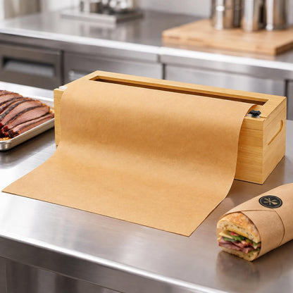 Libreshine 24 Inch Plastic Wrap and Paper Roll Dispenser with Cutter | Bamboo countertop dispenser holds one roll up to 24 inches wide and 5.5 inches in diameter; core opening over 0.8 inch