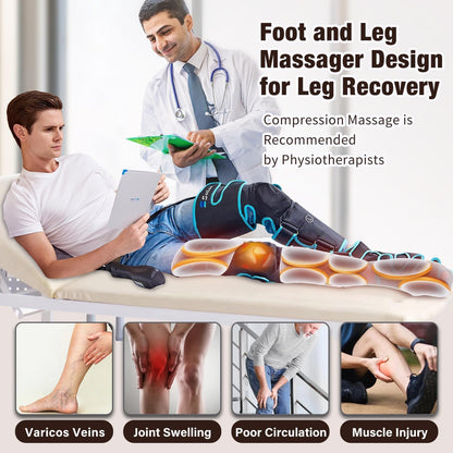 Leg Massager with Air Compression & Heat, Calf & Foot Massager for Circulation and Pain, Compression Boots with Video Wearing Guide, Update Controller with 6 Modes & 3 Heating Levels, Gift for Mom