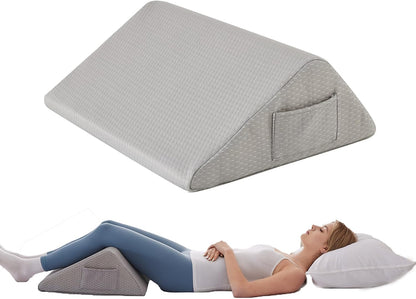 Bedluxe Knee Pillow for Back Sleeping, Leg Pillow Knee Wedge Pillow, Memory Foam Wedge Pillows for Legs Post Surgery, Triangle Pillow for Knee Support, Leg Elevation, Knees Hip Back Pain Relief, White