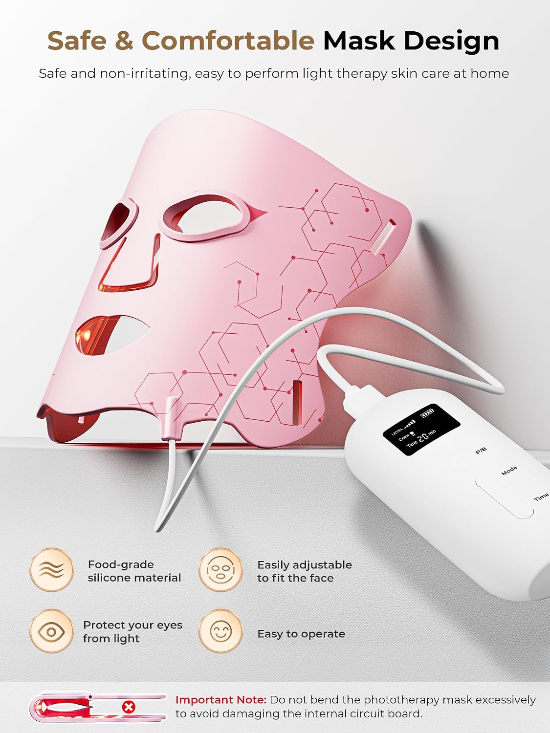 Red Light Therapy Mask with Cooling Gel Pack, 7-Color NIR 850nm LED Face Mask, LED Light Therapy Mask (E106A) with Rechargeable Remote - 180 Mins Use, Red Light Mask Home Travel Gift, Black