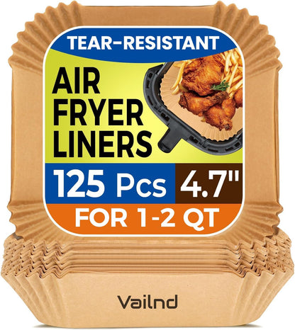 125Pcs 8 Inch Square Air Fryer Liners Disposable for 5-8QT, Parchment Paper | Non-Stick, Unbleached Food Grade, Waterproof Oilproof Baking Airfryer Sheets Papers for Oven, Microwave, Baking, Roasting