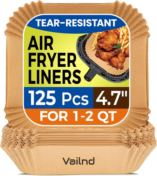 125Pcs 8 Inch Square Air Fryer Liners Disposable for 5-8QT, Parchment Paper | Non-Stick, Unbleached Food Grade, Waterproof Oilproof Baking Airfryer Sheets Papers for Oven, Microwave, Baking, Roasting