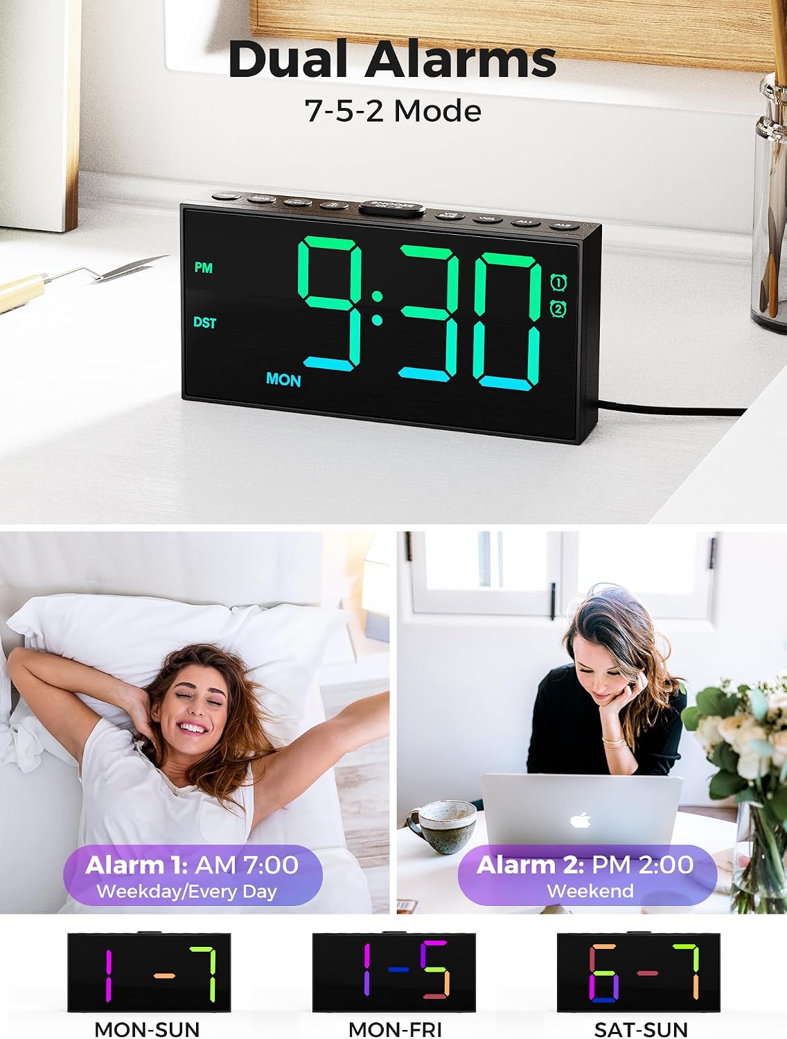 Vibrating Alarm Clock for Heavy Sleepers with Bed Shaker, 116dB Dual Alarms