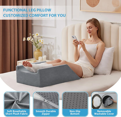MEGCXIT Leg Pillow Elevation Blood Circulation, Wedge Pillow for Legs Swelling, Knee Pillow Wedge Post Surgery, Leg Elevation Pillows for After Surgery, Memory Foam Foot Leg Elevating Pillow, Grey
