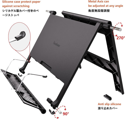 Readaeer Portable Book Stand Free Angle Adjustable Book Holder for Thick Textbook Collapsible Lightweight Book Rest (White)