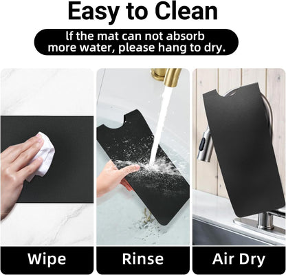 LOPNUR Cuttable Faucet Mat for Kitchen Sink, Extra Long 29 Inch, Black | Super Absorbent & Fast Dry Diatomite Sink Splash Guard, 0.8-2.4 Inch Adjustable Faucet Hole, Cut to Fit Bathroom & RV Sinks