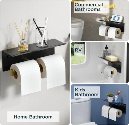 FORIOUS Toilet Paper Holder with Shelf, Commercial Toilet Paper Dispenser | Brushed Nickel | SUS304 Stainless Steel Wall Mount Double Bathroom Tissue Roll Holder for Hotel, Apartments, etc