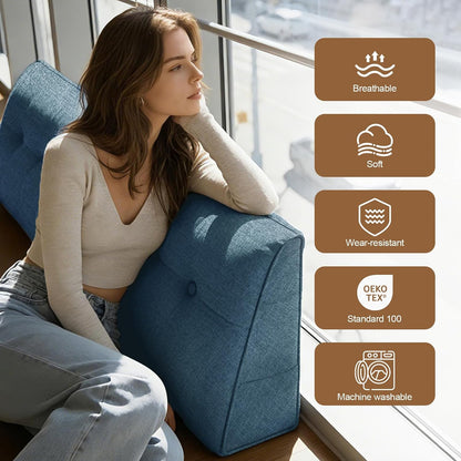 Wedge Pillow – Reading & Bed Rest Pillow for Sitting in Bed, Couch, or Floor, Multi-Purpose Headboard Wedge for Sleeping, After Surgery, Leg & Back Support, Neck Cushion & Washable Cover, Dark Gray