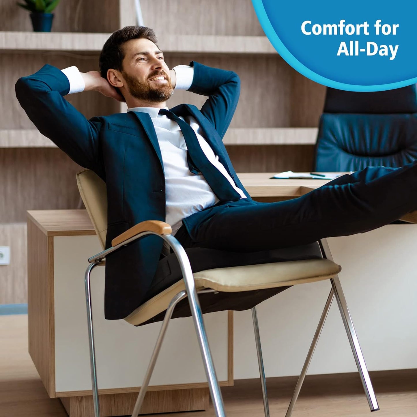 CloudBliss Gel Memory Foam Seat Cushion for Long Sitting, Large, Black | Gel Chair Pad for Tailbone, Coccyx, Sciatica , Soft Suede Cover, Non-Slip , Washable Mesh, for office, home, car