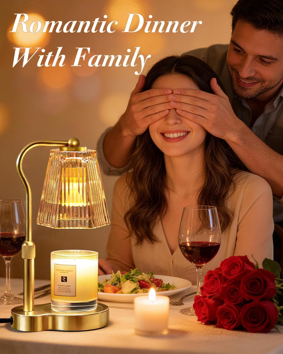 Candle Warmer Lamp with Timer & Dimmable Settings, Adjustable Height Flameless Scented Wax Melter for Jar Candles, Elegant Home Decor Warmer Lamp with 2 Bulbs, Gift for Women Mom Friend Family, White
