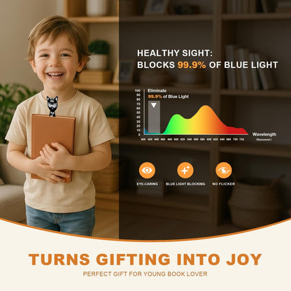 Rechargeable Kids Book Light, Cute Bookmark Reading Light for Kids, Dimmable Portable LED Book Light for Reading in Bed, Eye-Caring Bedtime Reading Lamp for Children & Travel, Brown
